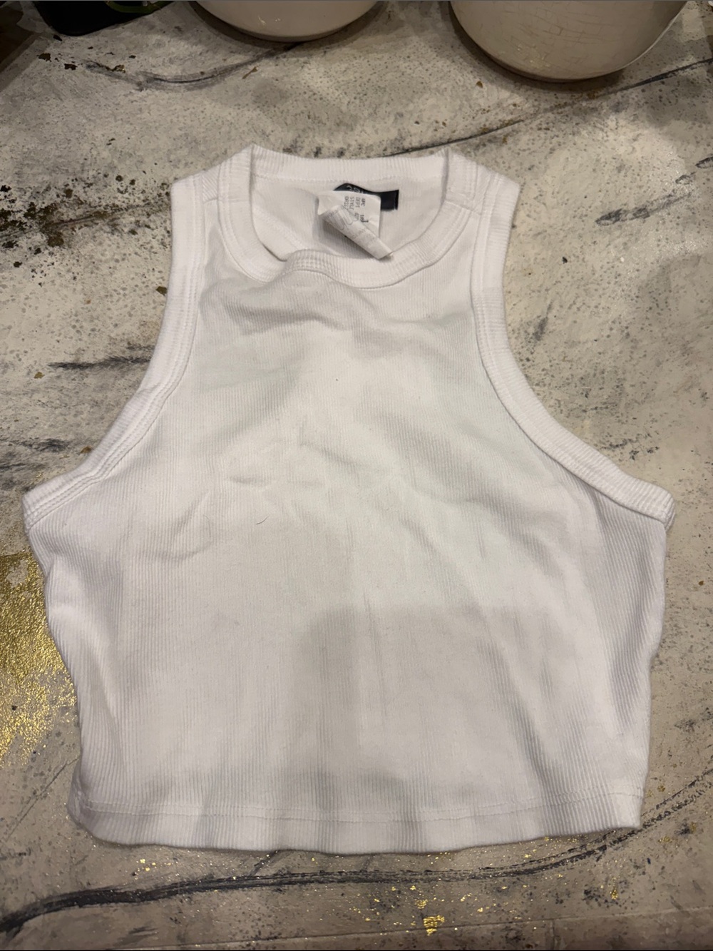 Aqua White Ribbed Racerback Crop Tank